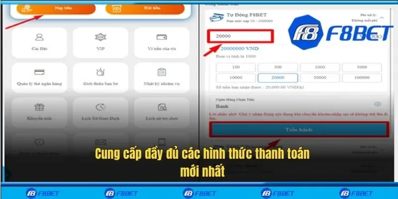 Cung cấp đầy đủ các hình thức thanh toán mới nhất