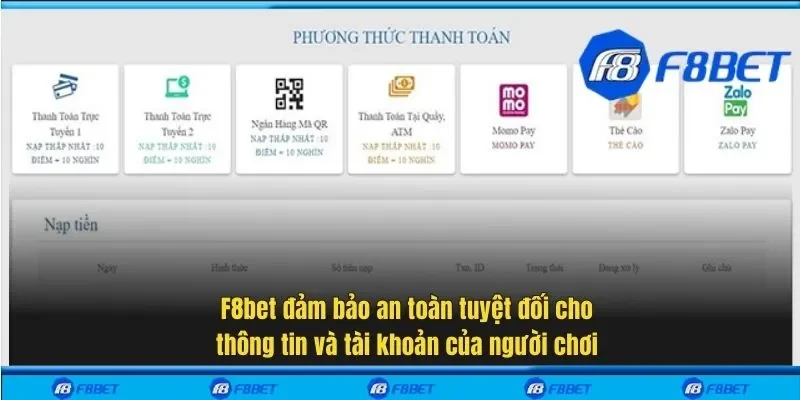 F8bet đảm bảo an toàn tuyệt đối cho thông tin và tài khoản của người chơi